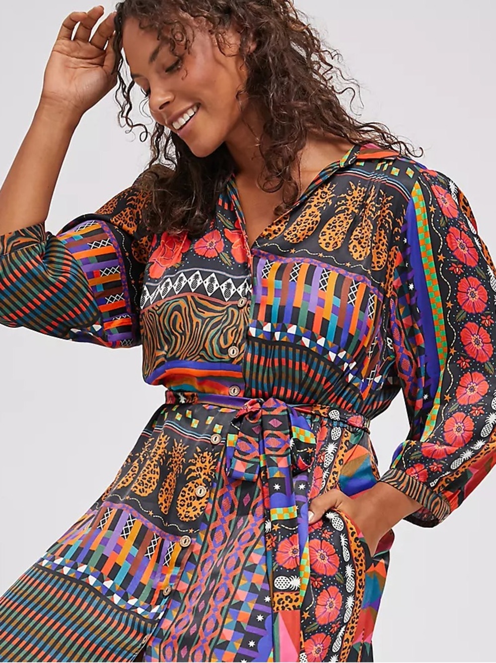NWT Anthropologie Farm Rio Midi Dress Fiesta Boho Floral Pineapple Pockets S - Picture 3 of 7
